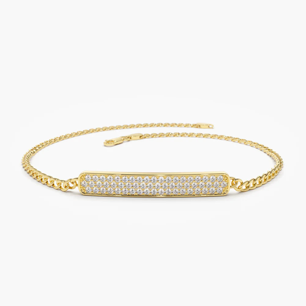Solid Gold 3MM Curb Link Diamond Pave Bracelet