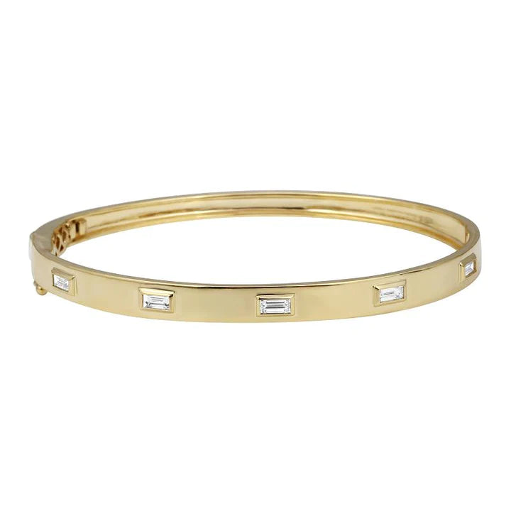 Solid Gold Classic Inset Baguette Diamond Bangle
