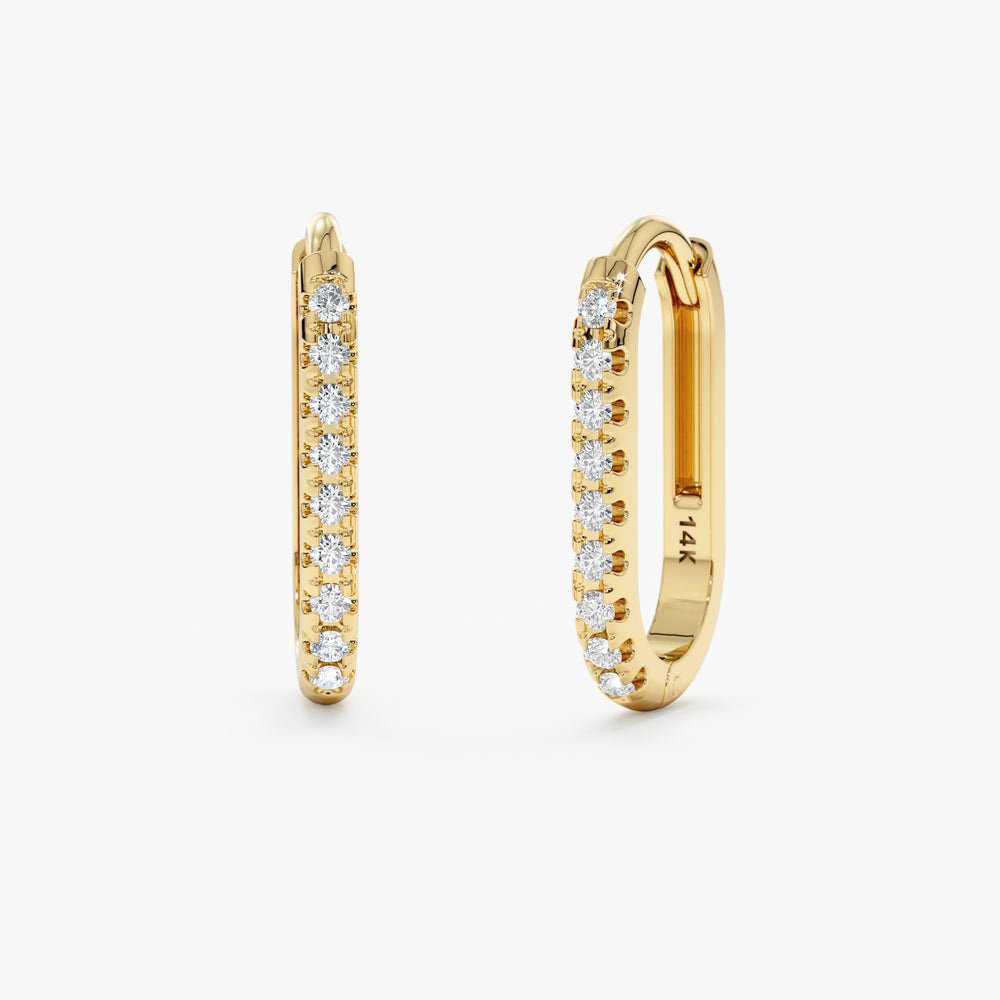 Solid Gold U-Shaped Thin Diamond Hoops