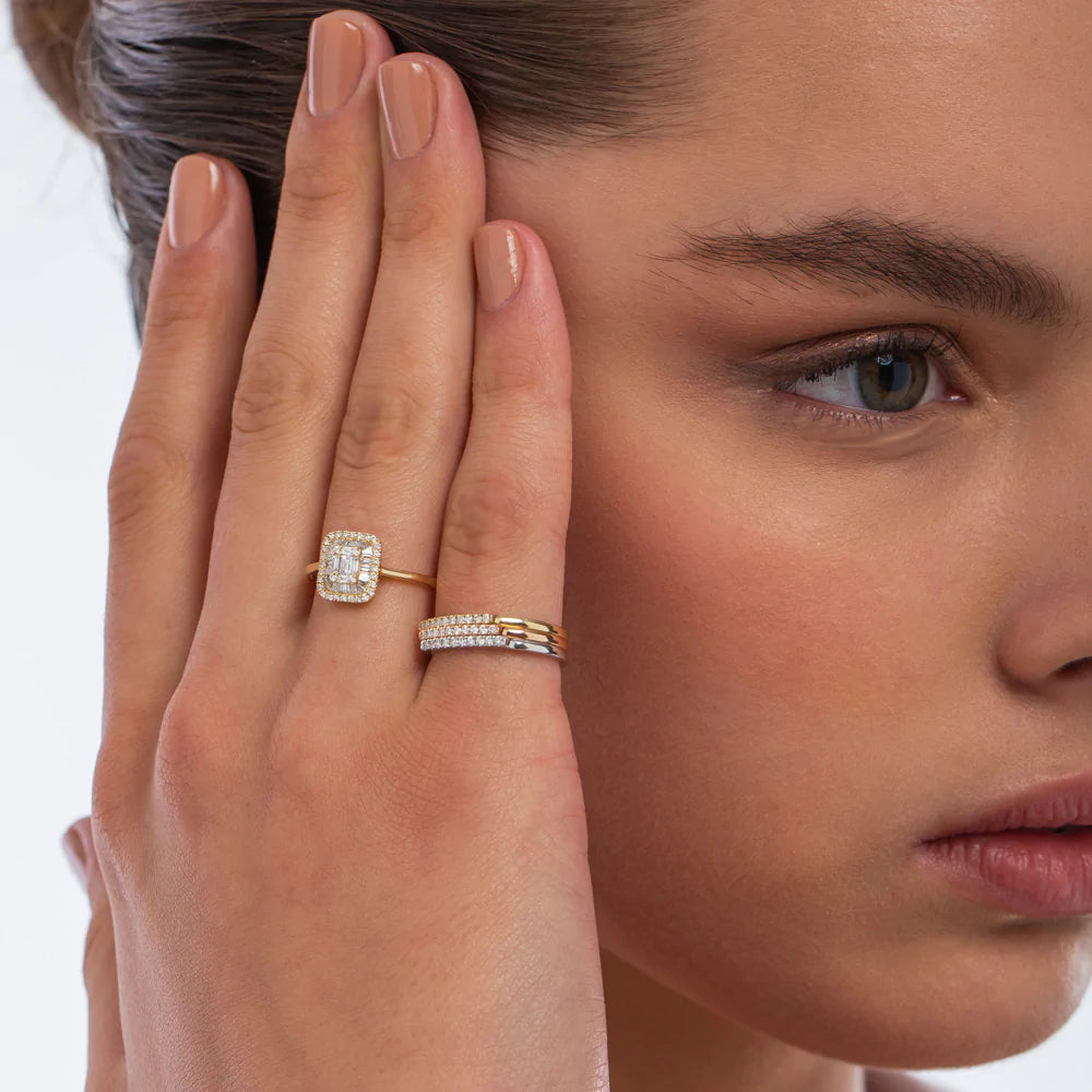 Solid Gold Pave Diamond Bar Ring (8BC37D)