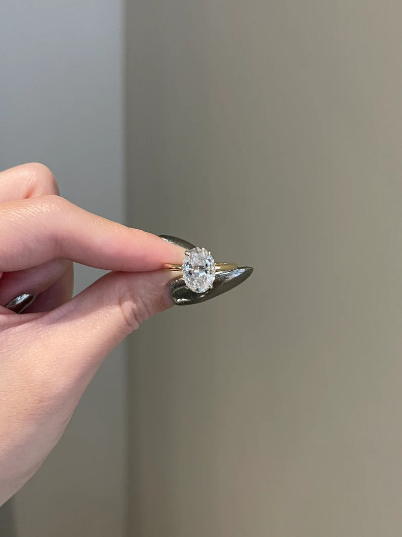 Solid Gold 3.5 Carat Oval Cut Moissanite Solitaire Engagement Ring