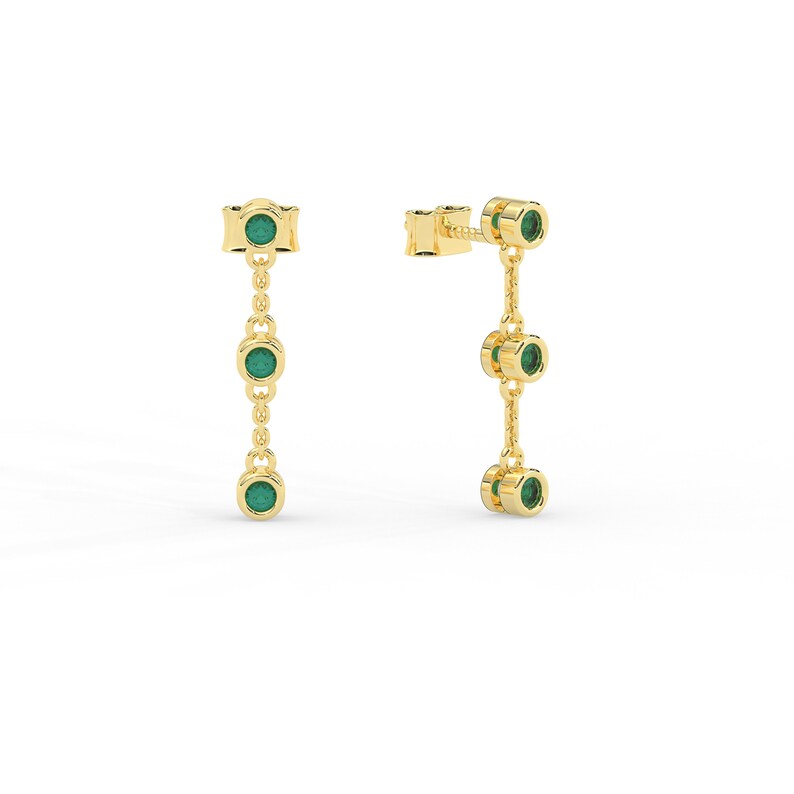 Solid Gold Dangle Drop Emerald Earrings (DA04BD)