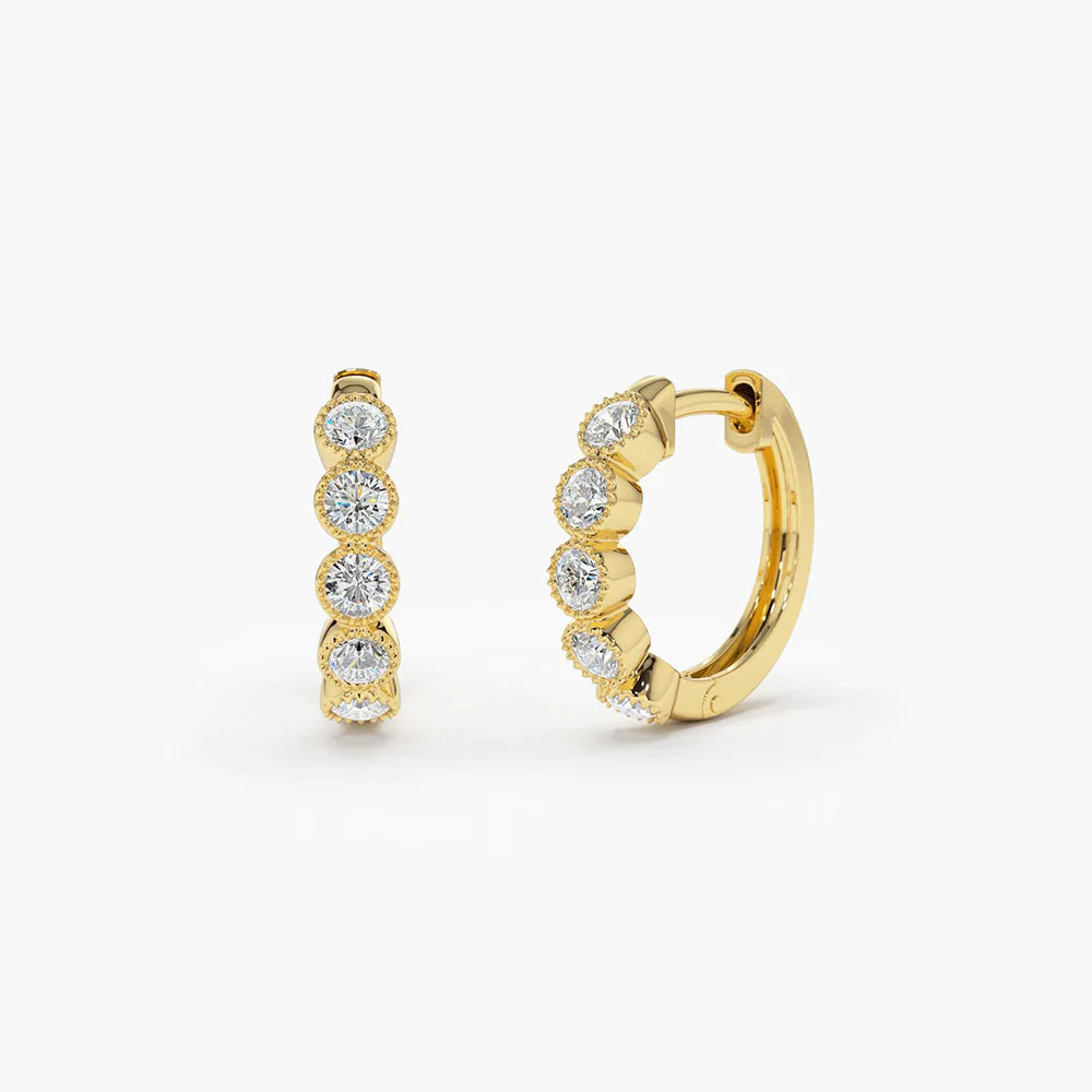 Solid Gold Bezel Setting Diamond Huggie Earrings