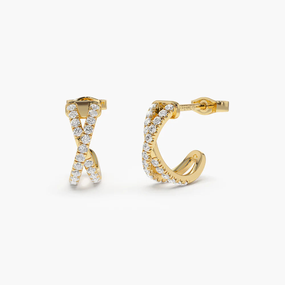 Solid Gold Criss Cross Pave Lab-Grown Diamond Earrings