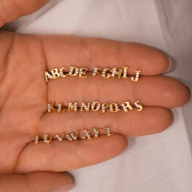 Solid Gold Diamond Letter Stud Earring