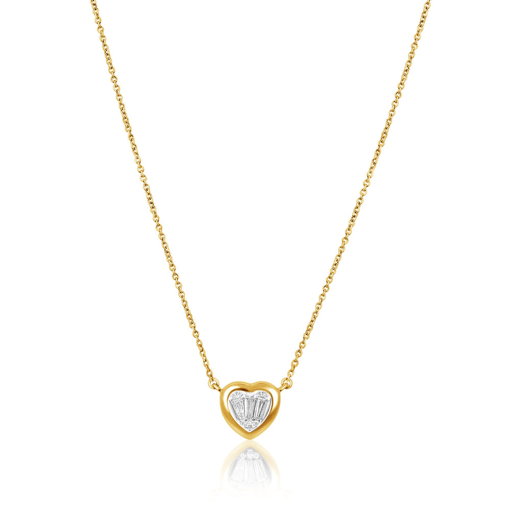 Solid Gold Diamond Illusion Heart Chain Necklace