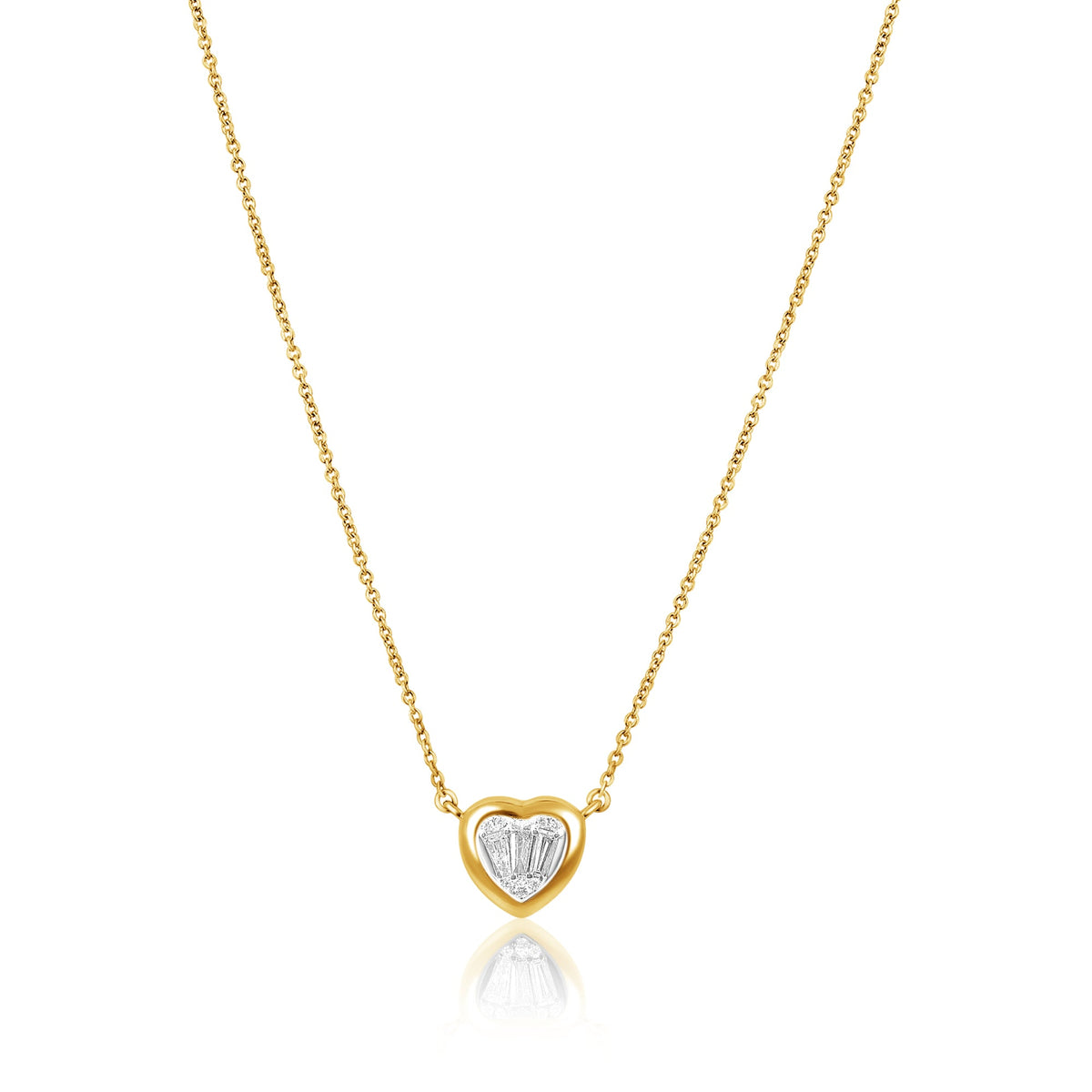 Solid Gold Diamond Illusion Heart Chain Necklace