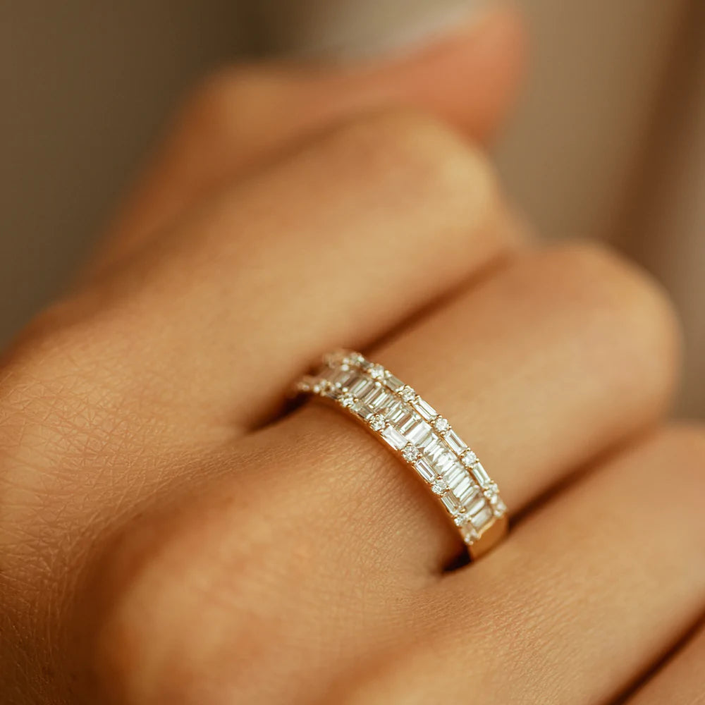Solid Gold Baguette & Round Diamond Wedding Band