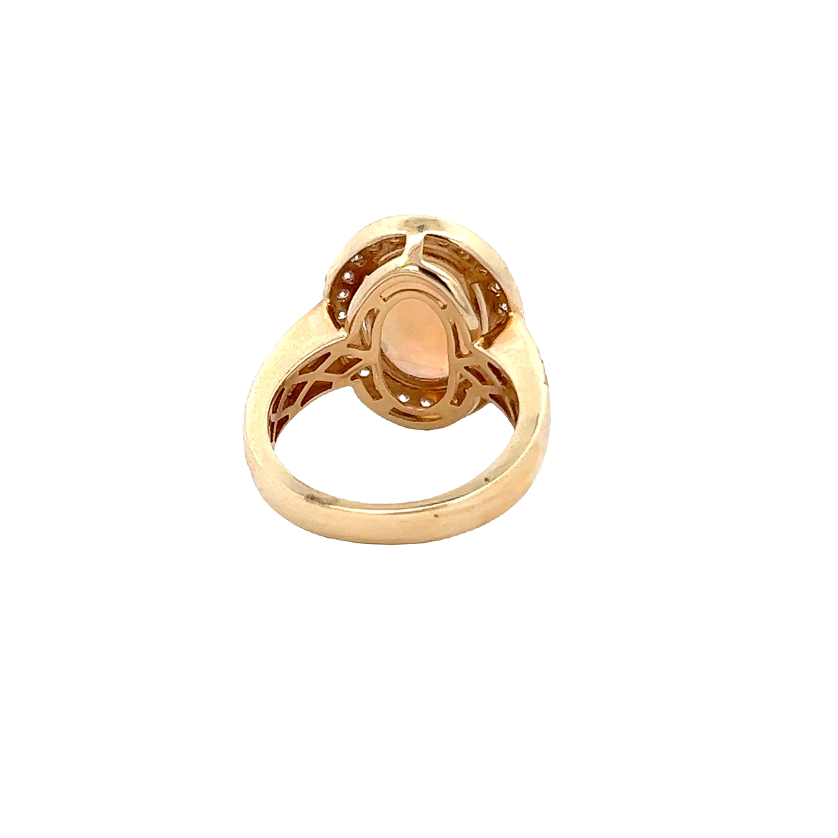 18K Solid Gold and Round Cut Diamond Opal Ring - Style A