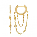 Solid Gold Diamond Bezel Double Loop Hoop Earring