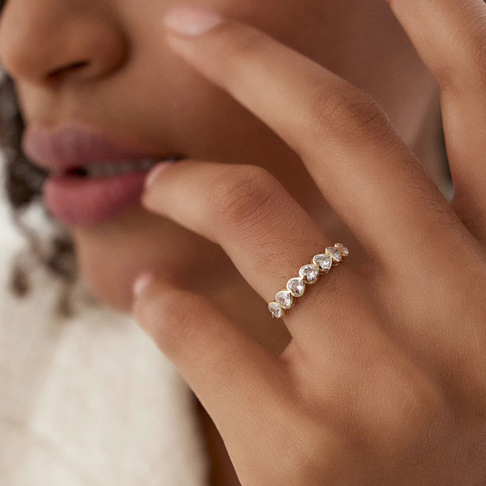 Solid Gold Heart Shape Horizontal Bezel Setting Diamond Ring