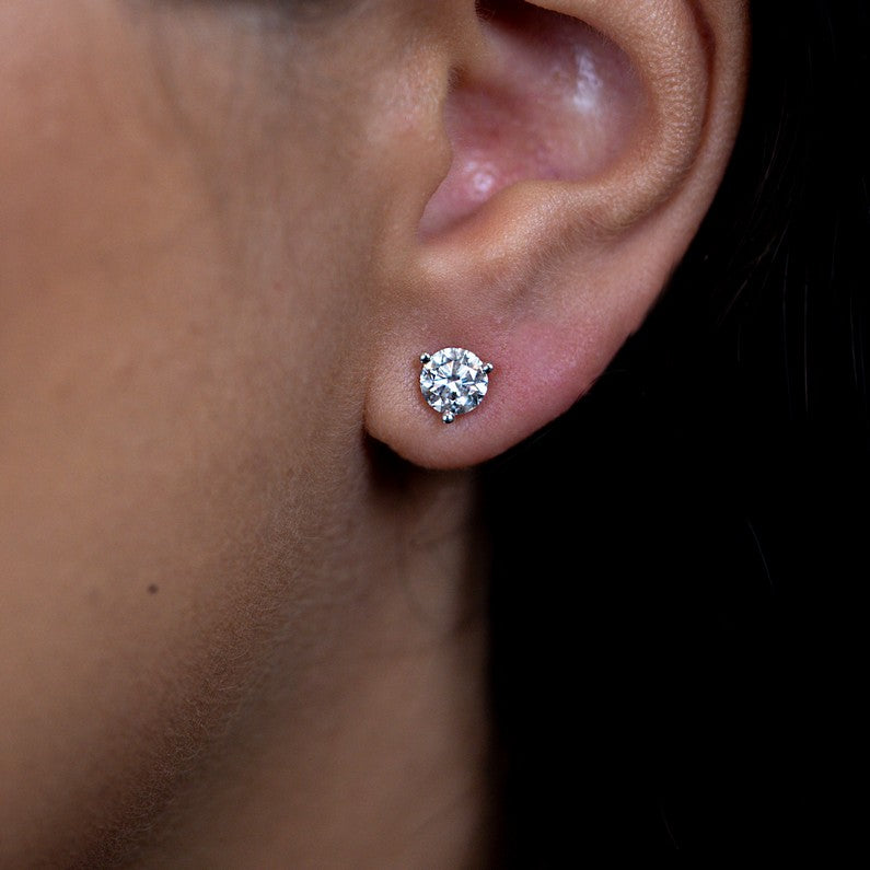 Solid Gold Lab-Created Diamond 3-Prong Martini Stud Earrings (1DF2B1)