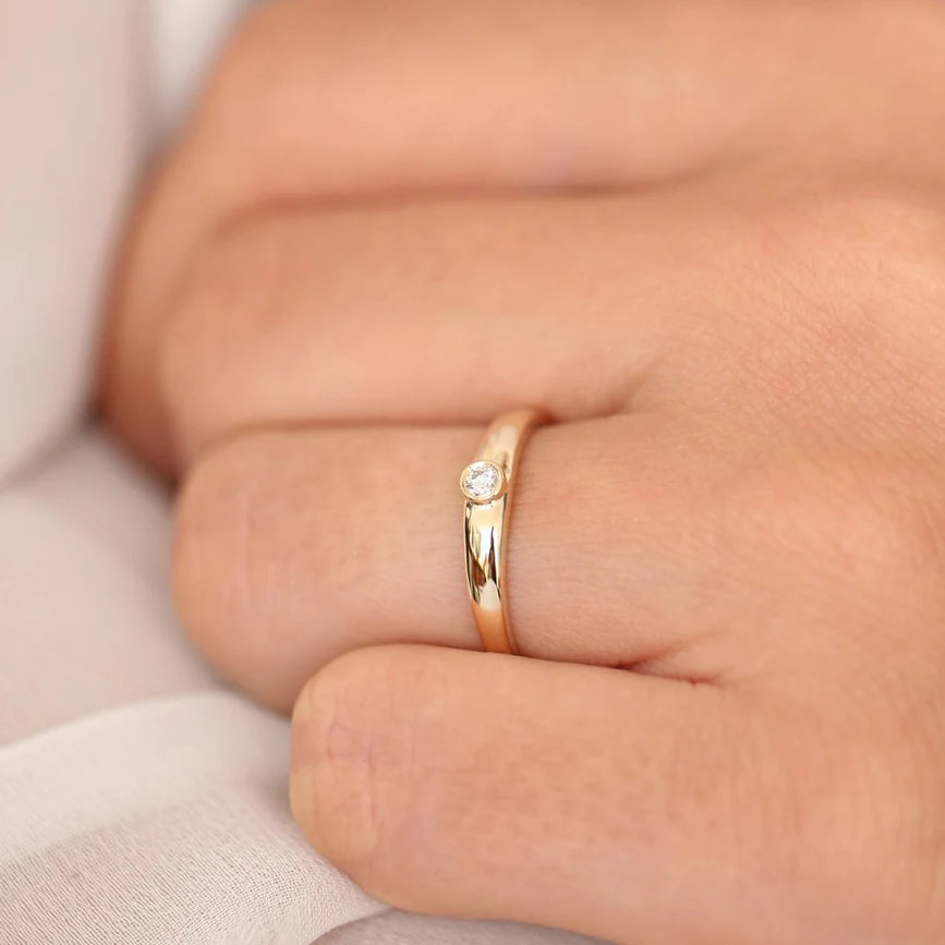 Solid Gold Dome Diamond Bezel Ring