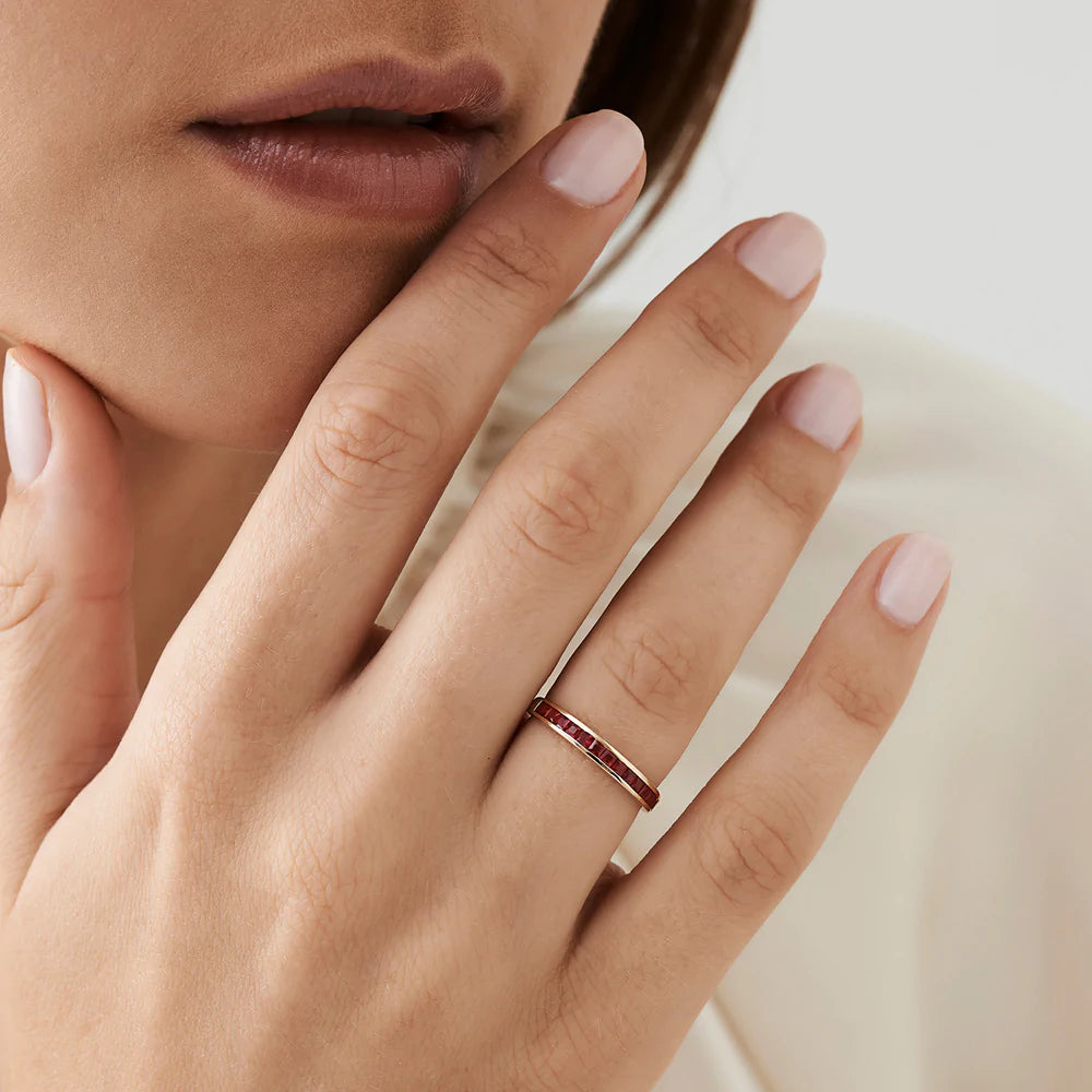 Solid Gold Full Eternity Princess Cut Ruby Ring