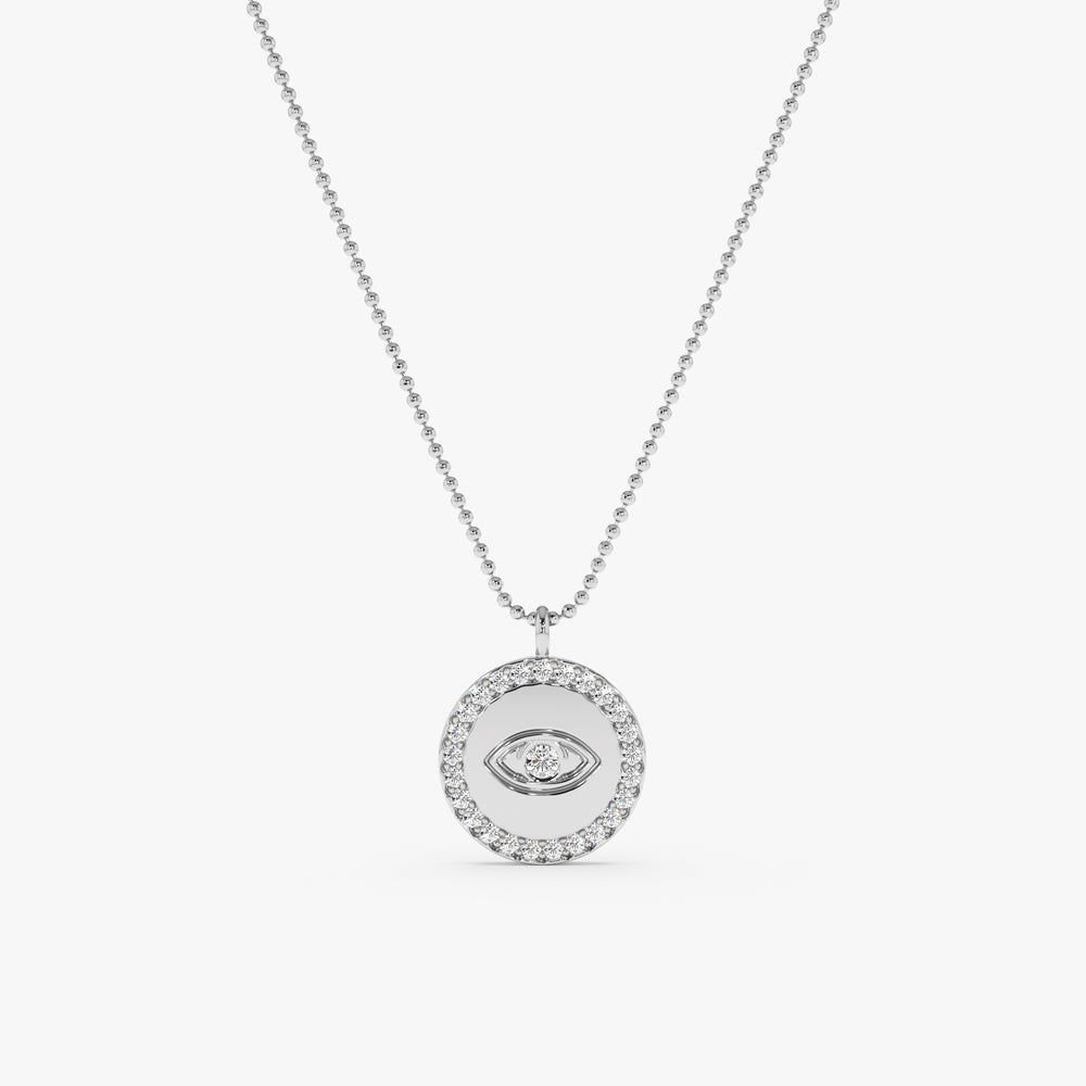 Solid Gold Diamond Eye Medallion with Ball Chain (F5CEC2)