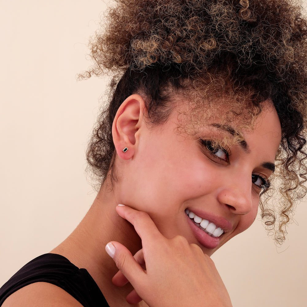 Solid Gold Baguette Black Diamond Studs