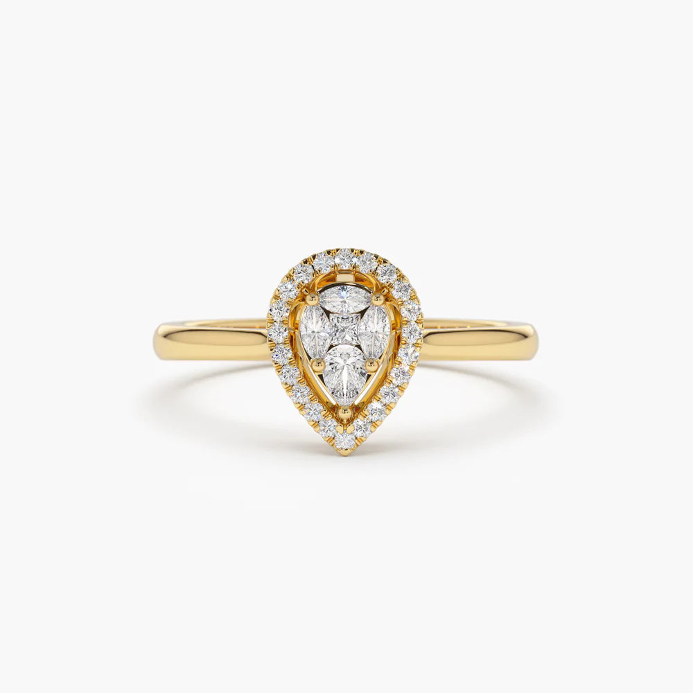 Solid Gold Illusion Set Pear Shape Engagement Ring