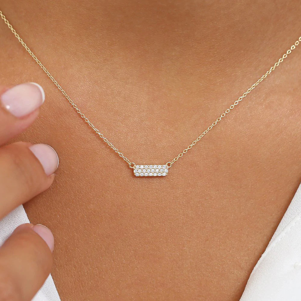 Solid Gold Micro Pave Diamond Bar Necklace