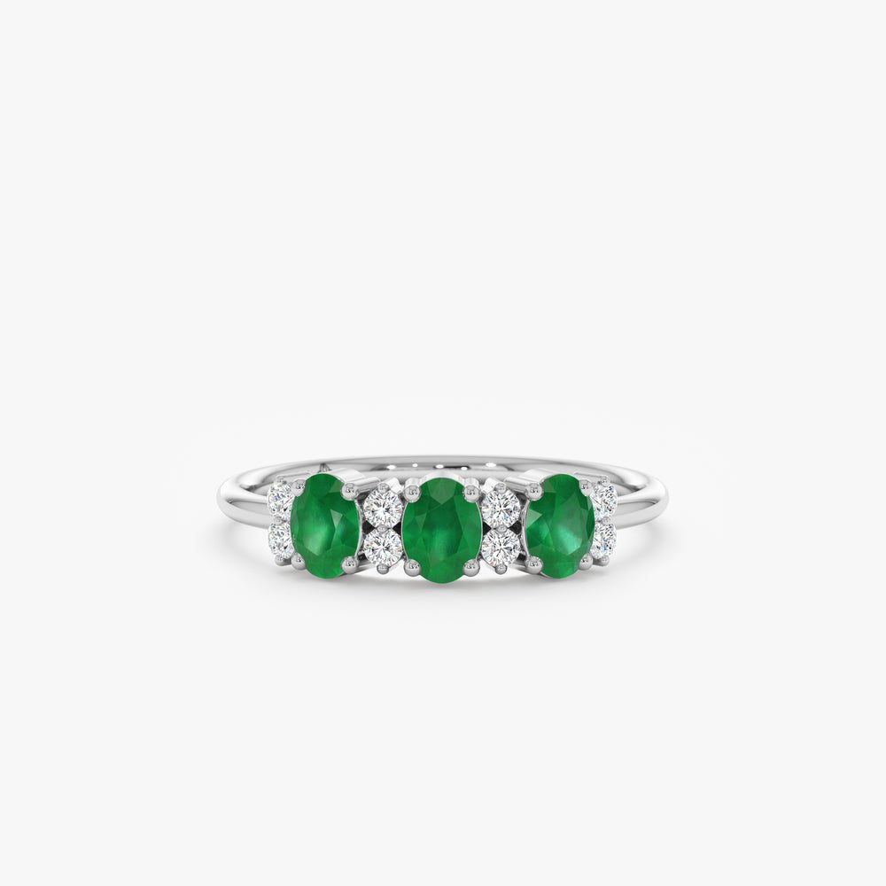Solid Gold Diamond and Oval Emerald Ring (F01457)