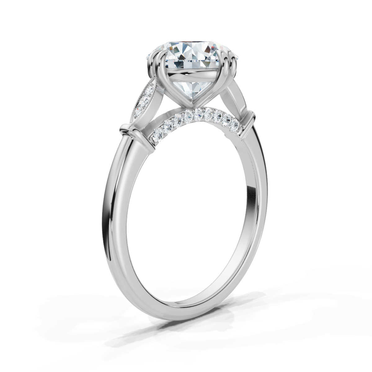 14K Solid Gold 2 CT Round Diamond Ring with Diamond Accents (B8E79C)