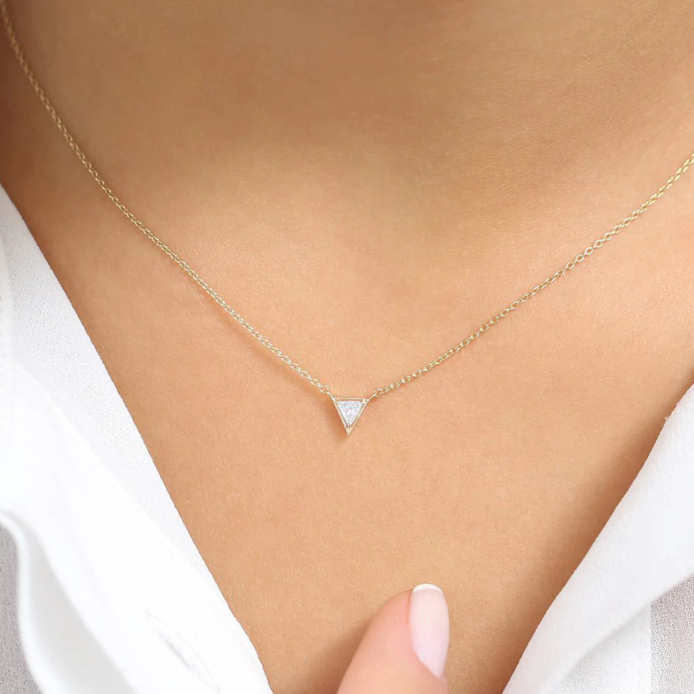 Solid Gold Triangle Cut Diamond Solitaire Necklace