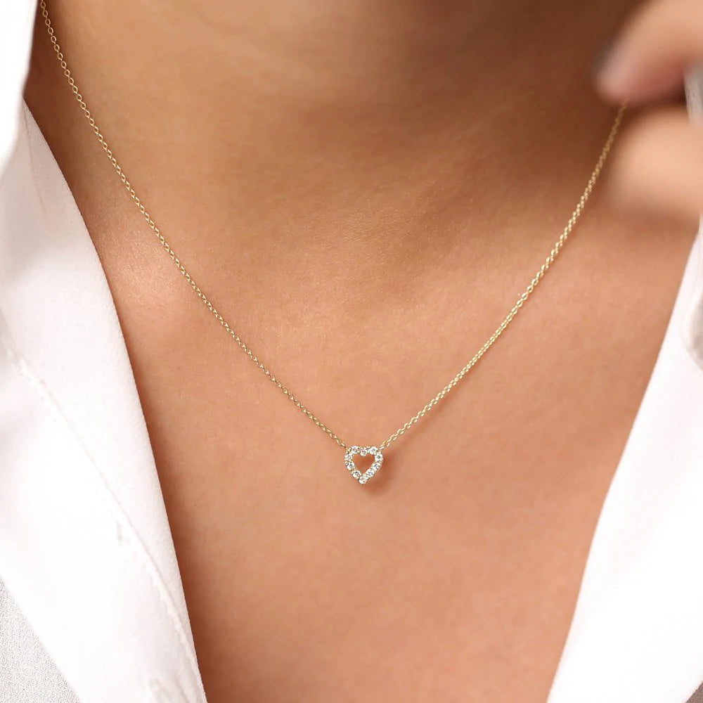 Solid Gold Tiny Diamond Heart Necklace