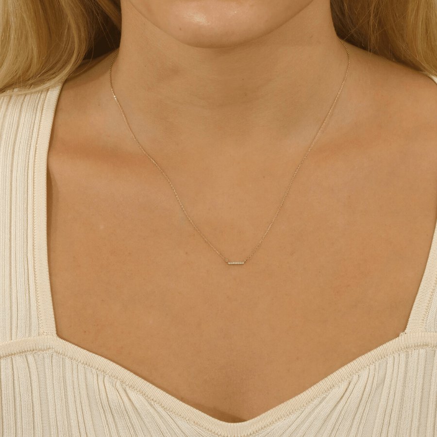 18K Solid Gold Diamond Bar Necklace - Style B