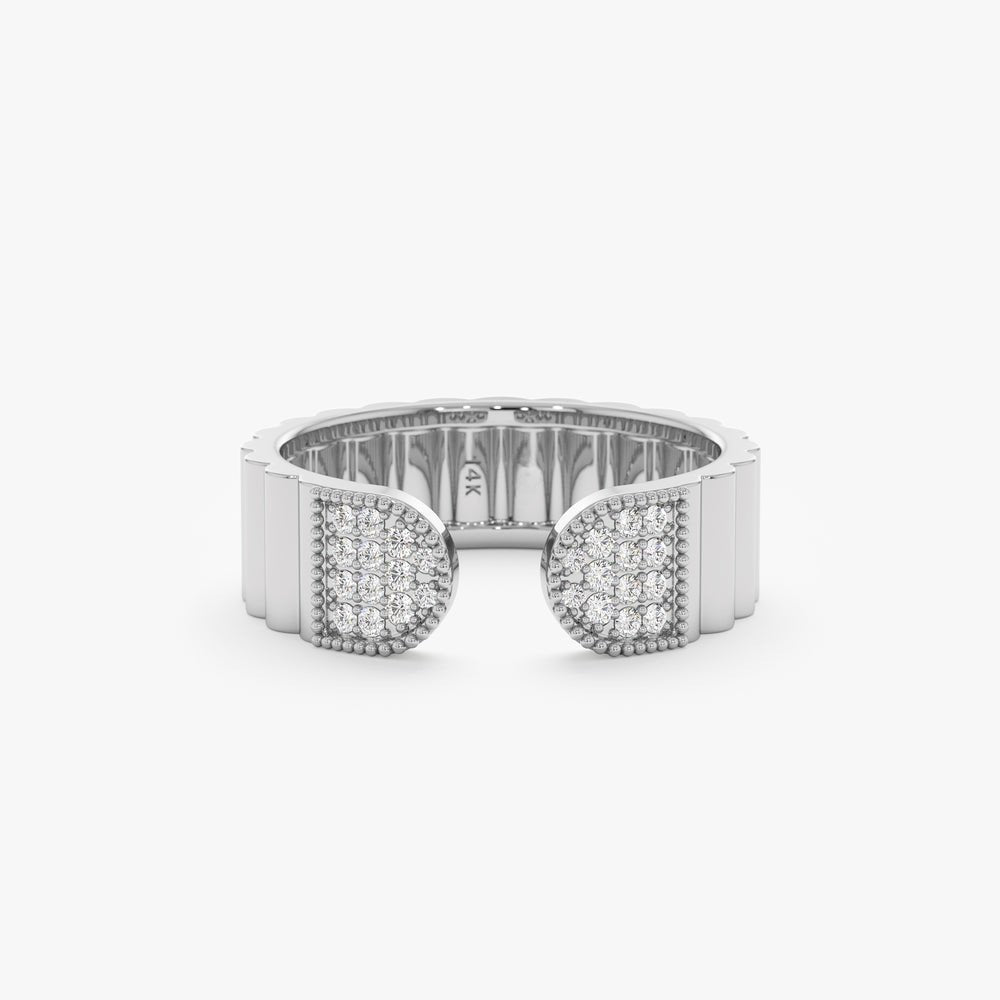 Solid Gold Diamond Open Ribbed Ring (71D514)