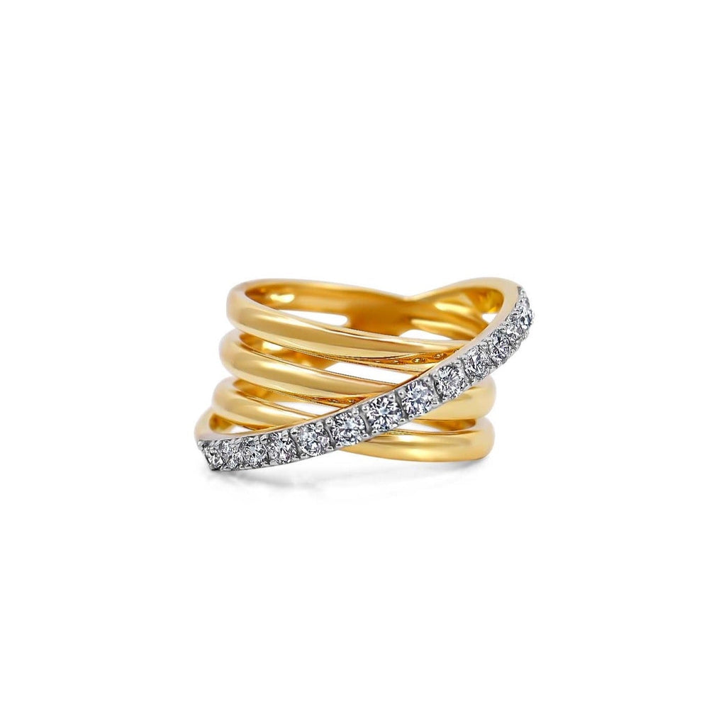 Solid Gold Diamond Line Triple Row Ring
