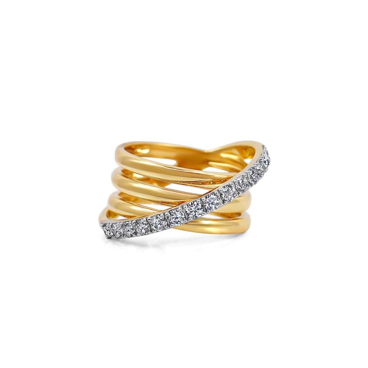 Solid Gold Diamond Line Triple Row Ring