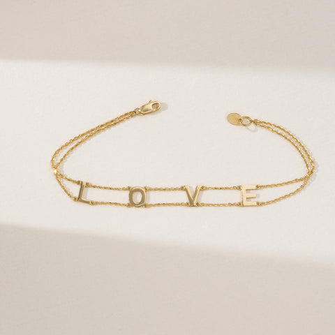 14K Solid Gold Custom Name Double Chain Bracelet - Style A