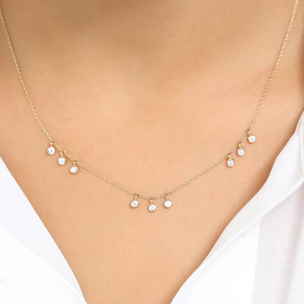 Solid Gold 9 Diamond Dangle Necklace