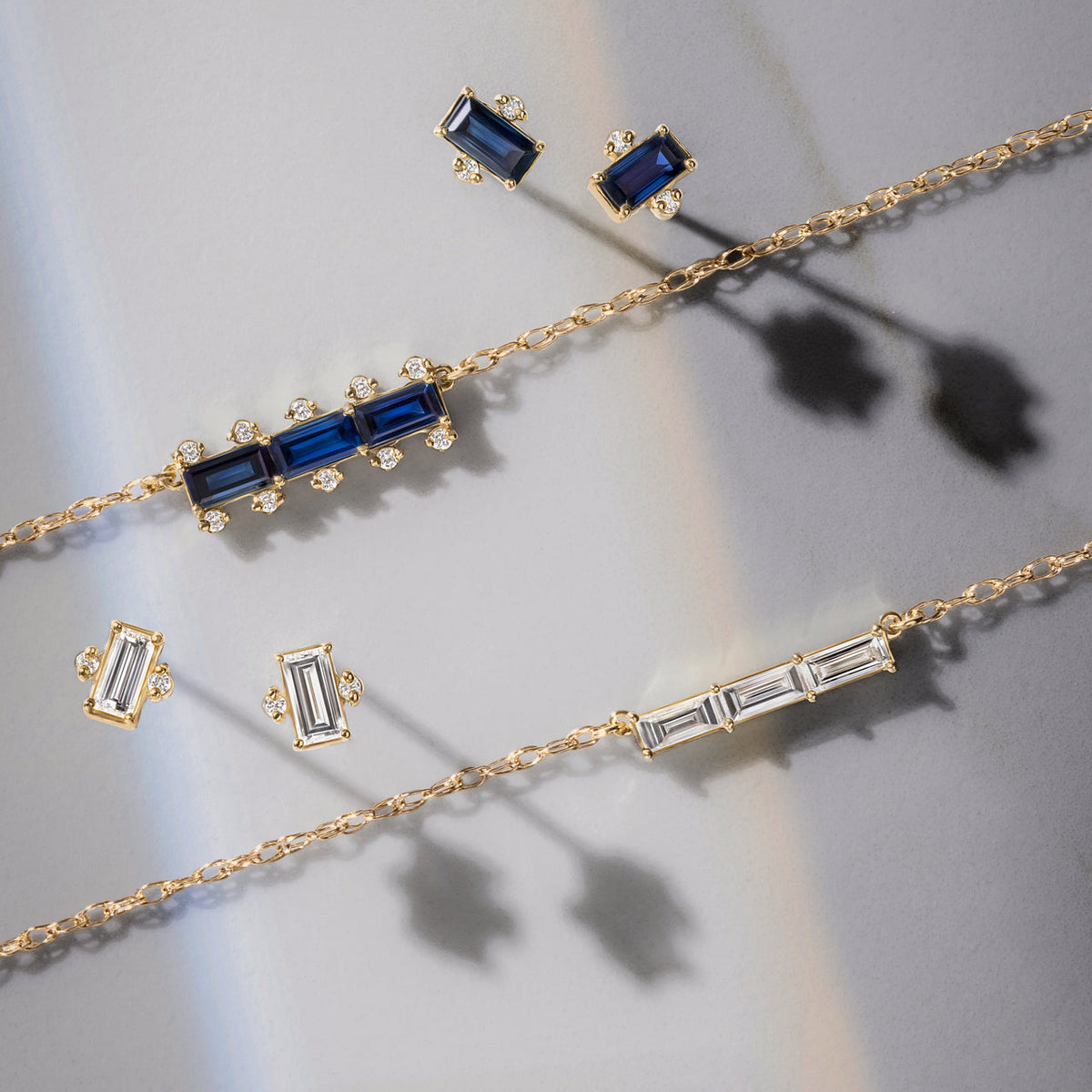 Solid Gold Fluency Three-Stone Baguette Necklace