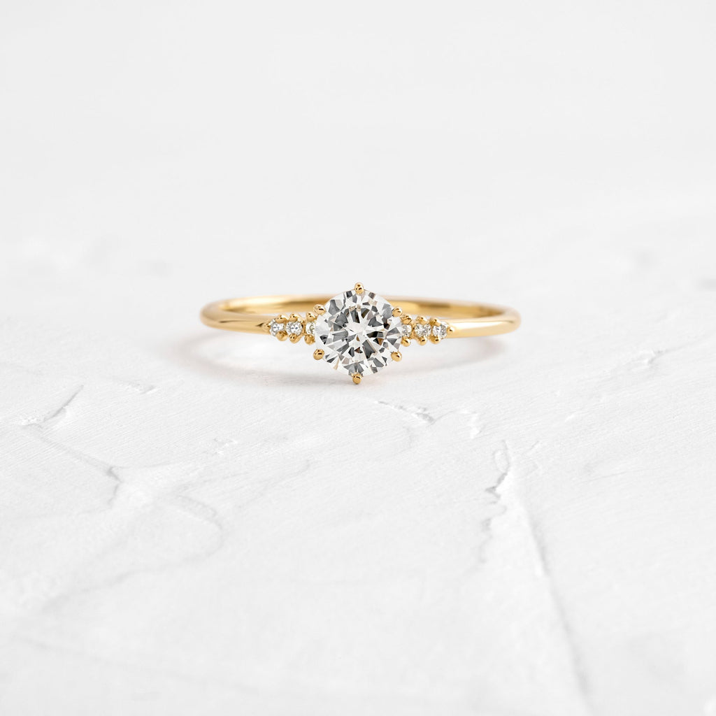 Solid Gold Poppy Seed Ring, Round Cut Diamond Moissanite Engagement Ring