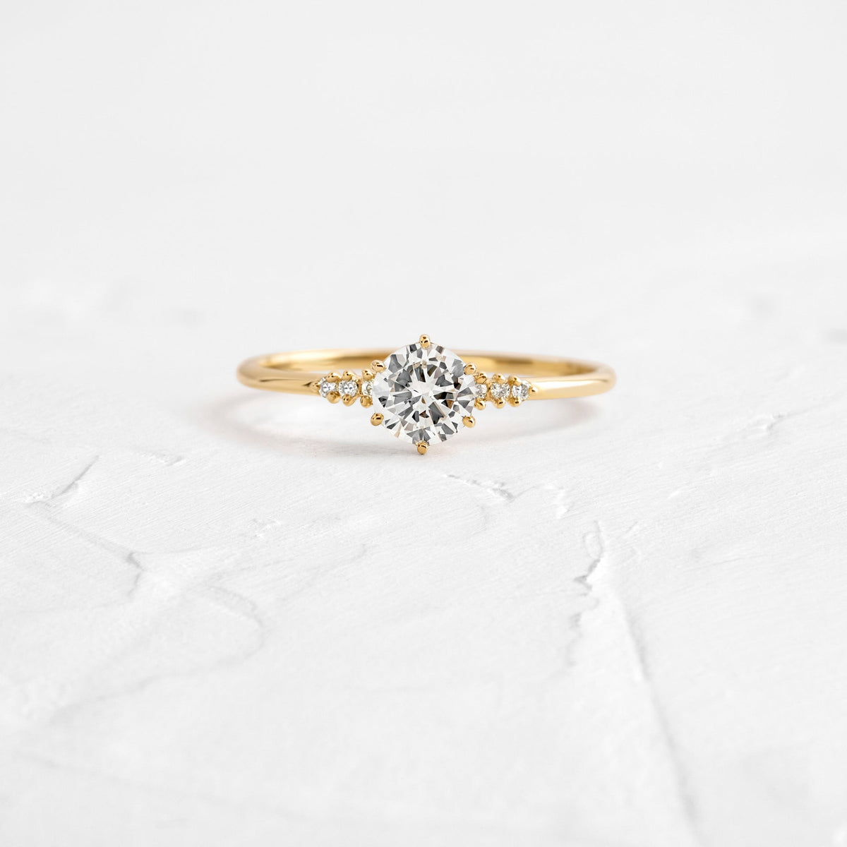 Solid Gold Poppy Seed Ring, Round Cut Diamond Moissanite Engagement Ring