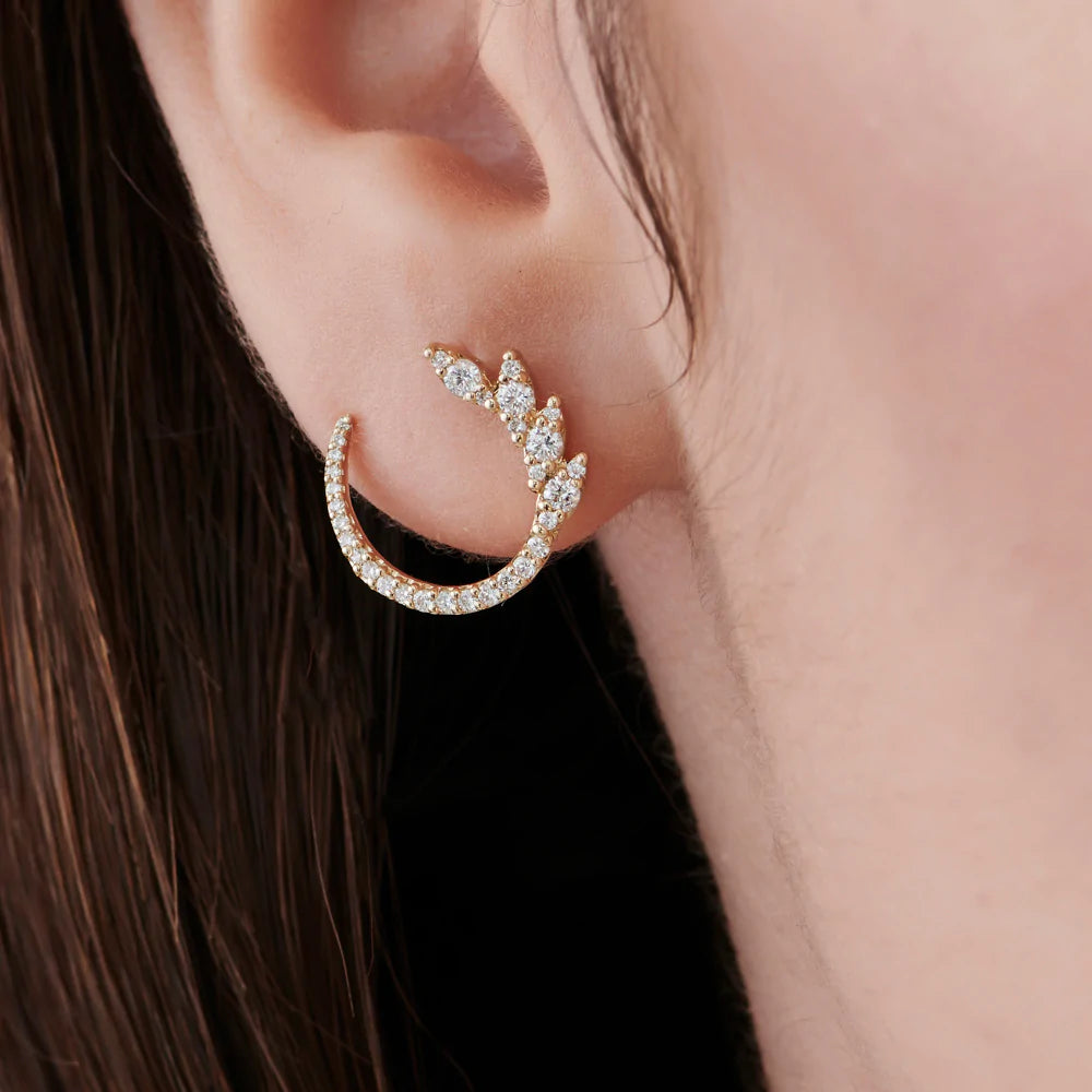 Solid Gold Marquise Looking Round Diamond Cluster Studs