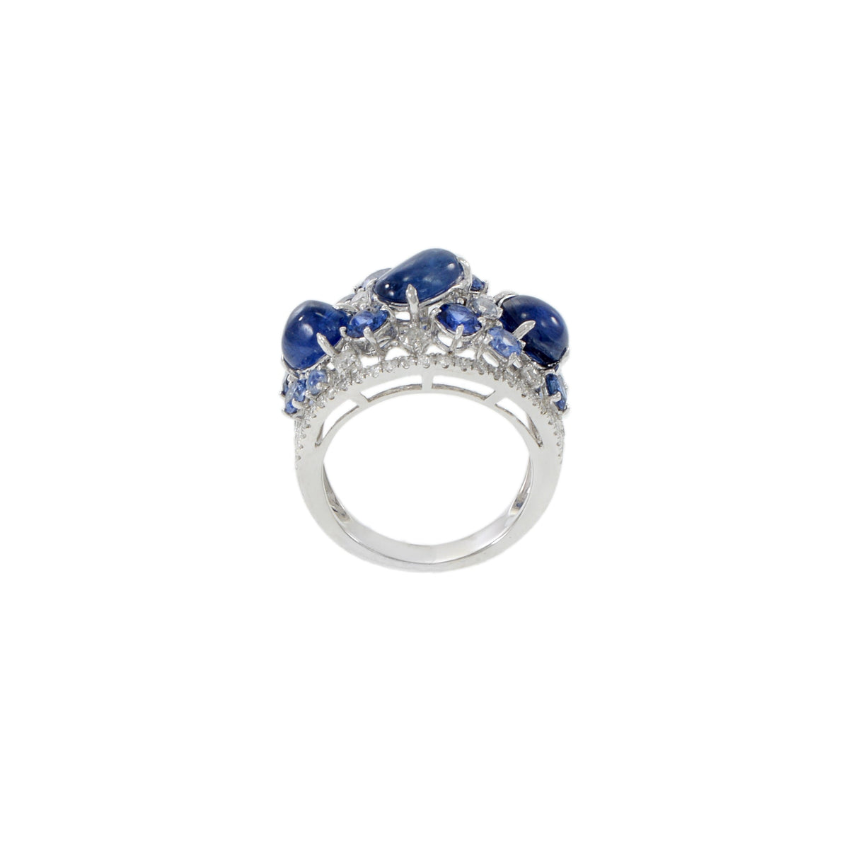 Solid Gold Cabochon Blue Sapphire and Diamond Ring
