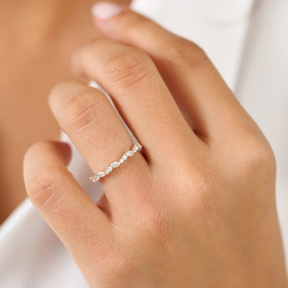 Solid Gold Marquise Cluster Stackable Wedding Ring