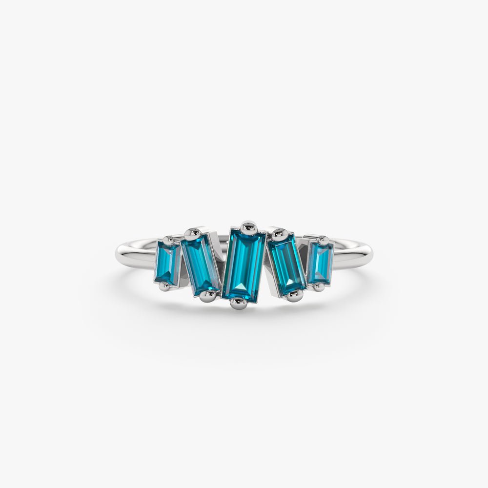 Solid Gold Baguette London Blue Topaz Ring (AAD546)
