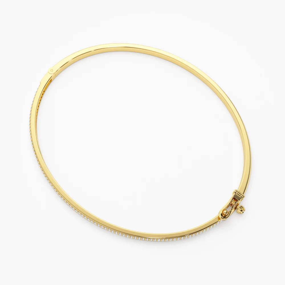 Solid Gold Two Pave Diamond Bangle Bracelet