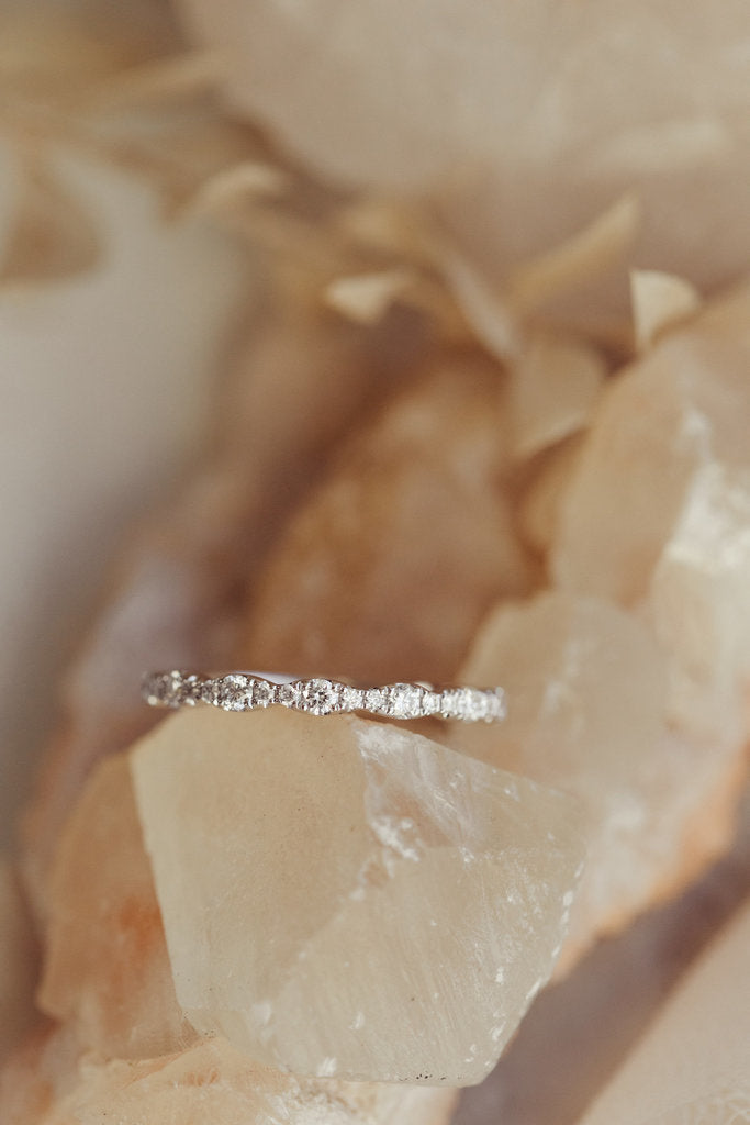 Solid Gold Pave Wave Pattern Diamond Band