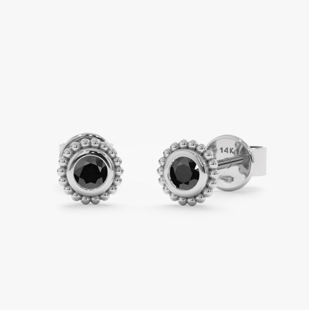 Solid Gold Art Deco Black Onyx Studs (C429AF)