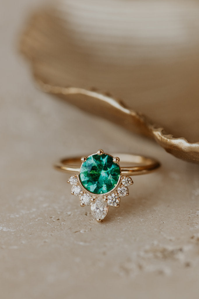 Solid Gold Round Emerald Ring