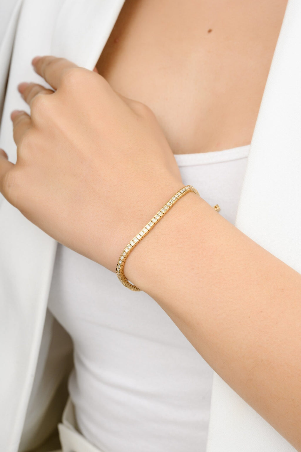 Solid Gold Princess Cut Diamond Tennis Bracelet