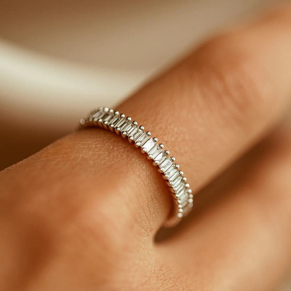 Solid Gold Prong Setting Full Eternity Baguette Diamond Ring