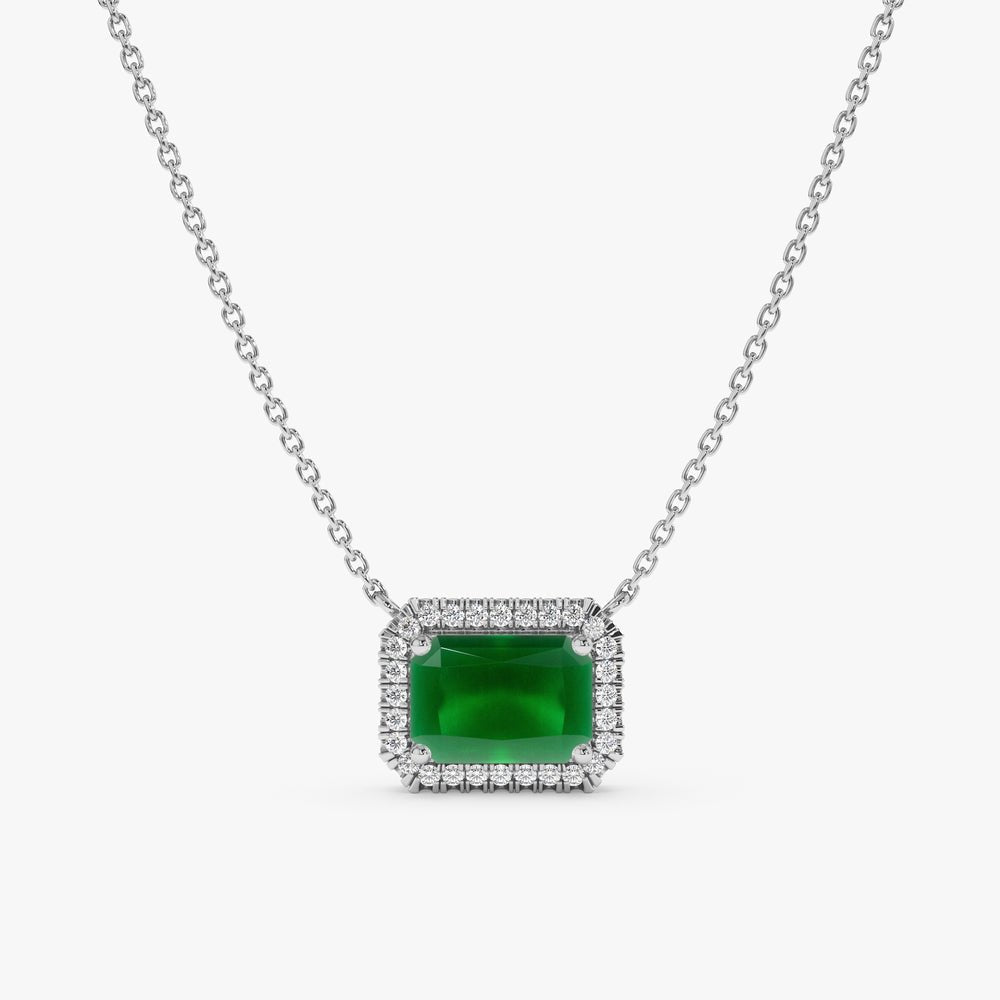 Solid Gold Emerald Diamond Necklace (C5BEC0)