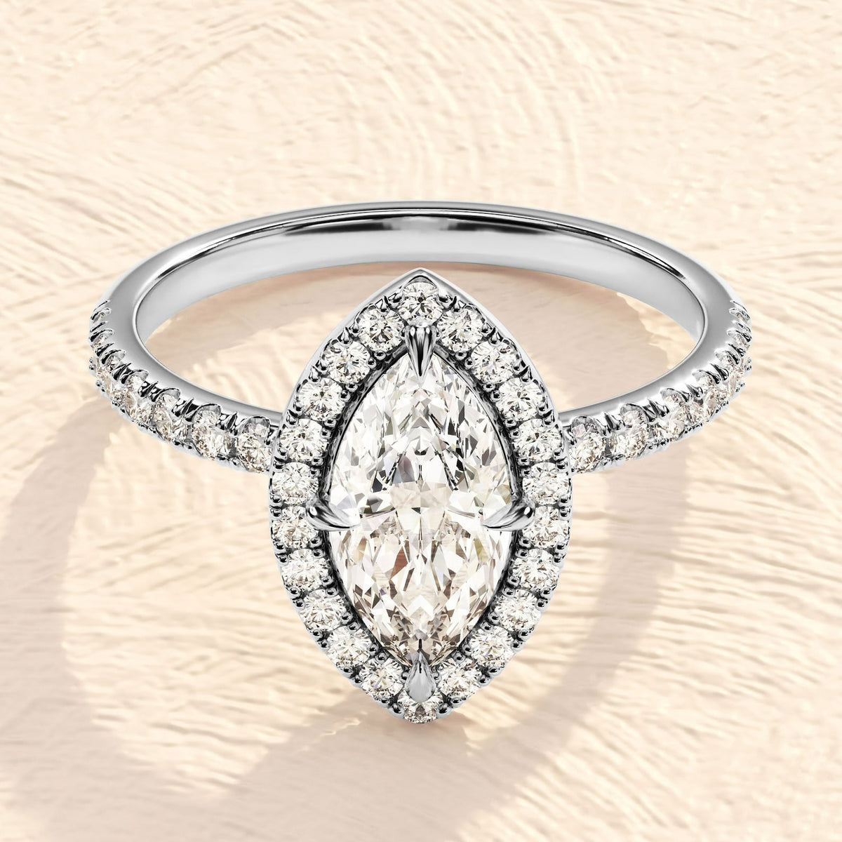 Solid Gold Pear Cut Halo Ring 4 ct Lab Grown Diamond Engagement Ring