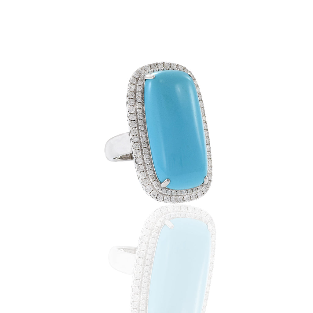 Solid Gold Oblong Turquoise and Diamond Ring