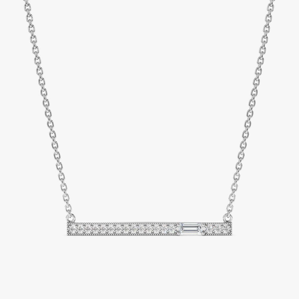 18K Solid Gold Baguette Diamond Bar Necklace - Style A