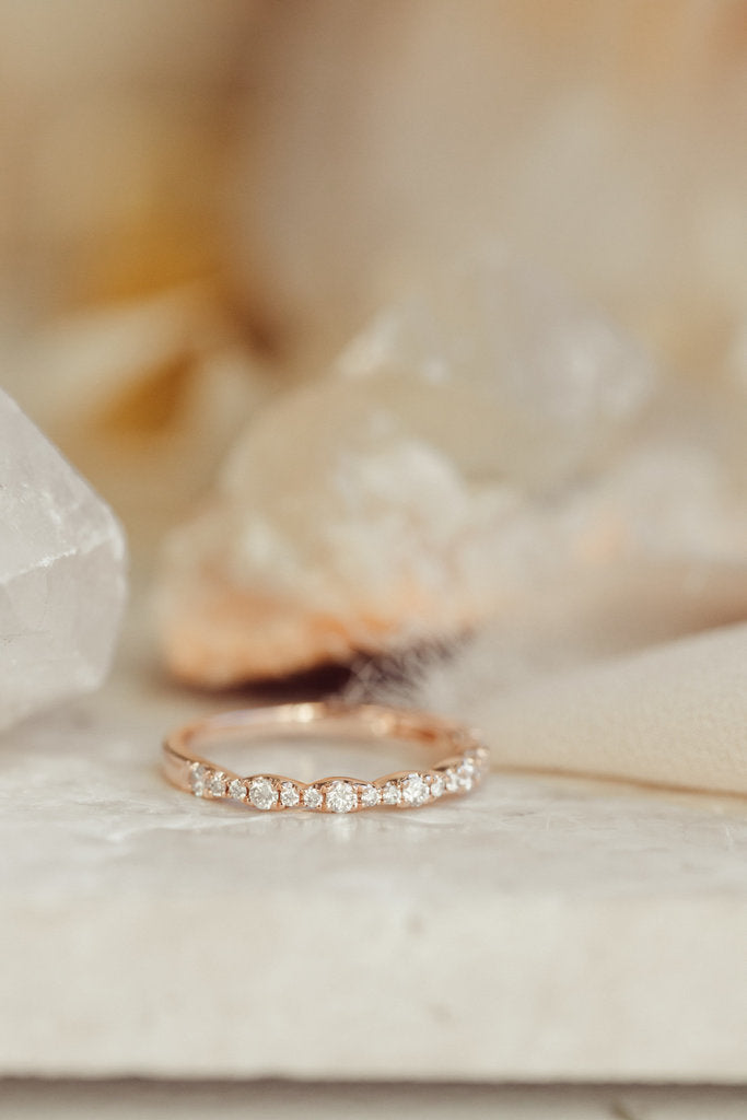Solid Gold Pave Wave Pattern Diamond Band
